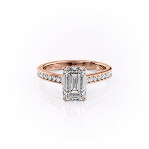 The Cameron Set  With A 2.5 Carat Emerald 14K Rose Gold Moissanite