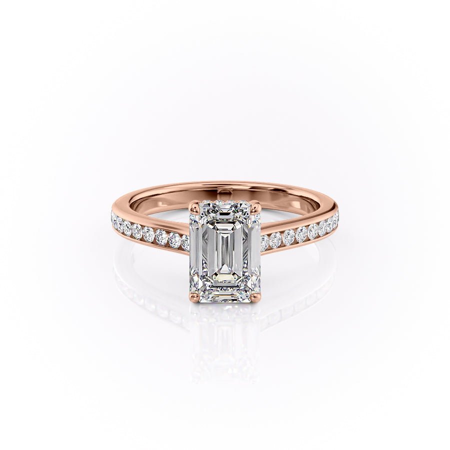 The Cameron Set  With A 3 Carat Emerald 18K Rose Gold Moissanite