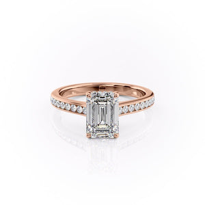 The Cameron Set  With A 3 Carat Emerald 18K Rose Gold Moissanite