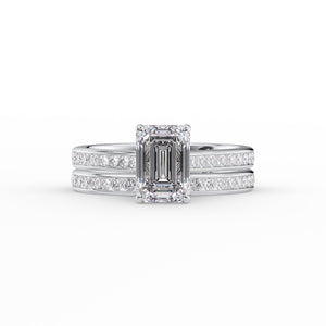 The Cameron Set  With A 1 Carat Emerald 18K White Gold Moissanite