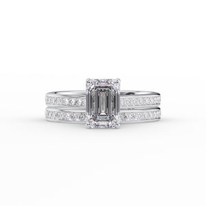 The Cameron Set  With A 3 Carat Emerald 14K White Gold Moissanite