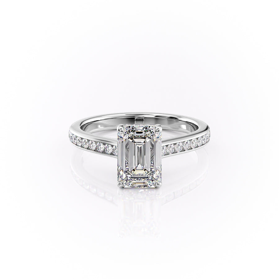 The Cameron Set  With A 2.5 Carat Emerald 18K White Gold Moissanite