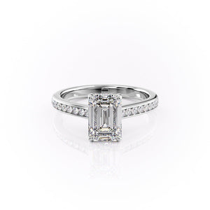 The Cameron Set  With A 5 Carat Emerald 14K White Gold Moissanite