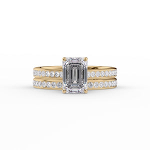 The Cameron Set  With A 3 Carat Emerald 18K Yellow Gold Moissanite