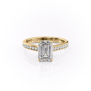 The Cameron Set  With A 1 Carat Emerald 18K Yellow Gold Moissanite