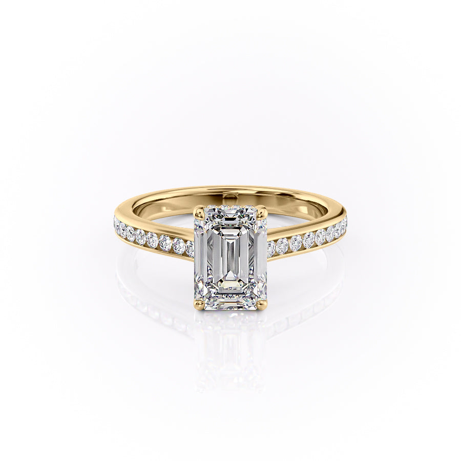 The Cameron Set  With A 3.5 Carat Emerald 14K Yellow Gold Moissanite