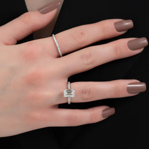 The Cameron Set  With A 3 Carat Emerald 14K White Gold Moissanite