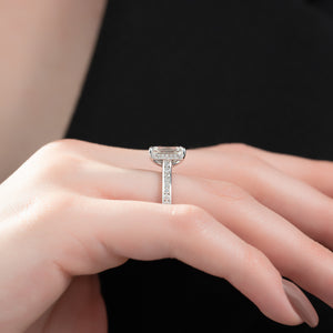 The Cameron Set  With A 3 Carat Emerald 14K White Gold Moissanite