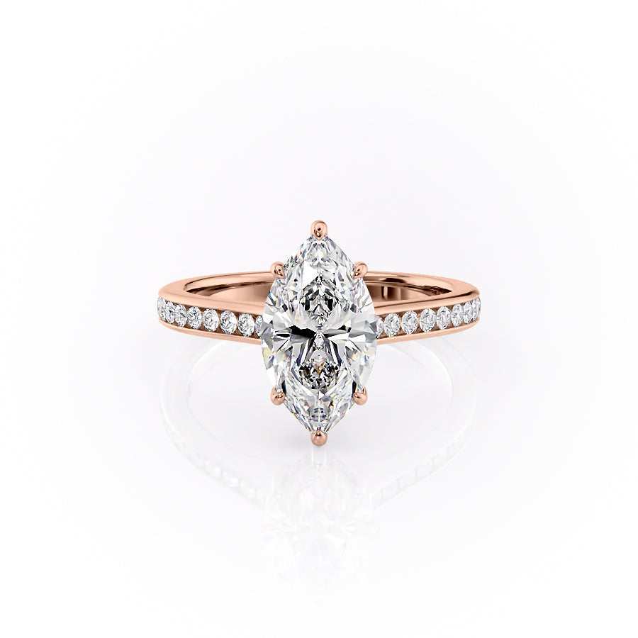 The Cameron Set  With A 5 Carat Marquise 14K Rose Gold Moissanite