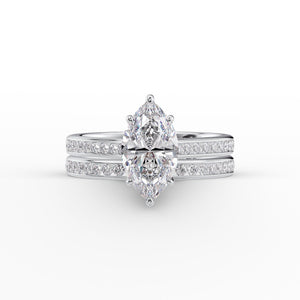 The Cameron Set  With A 5 Carat Marquise 14K White Gold Moissanite