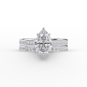 The Cameron Set  With A 3 Carat Marquise 14K White Gold Moissanite