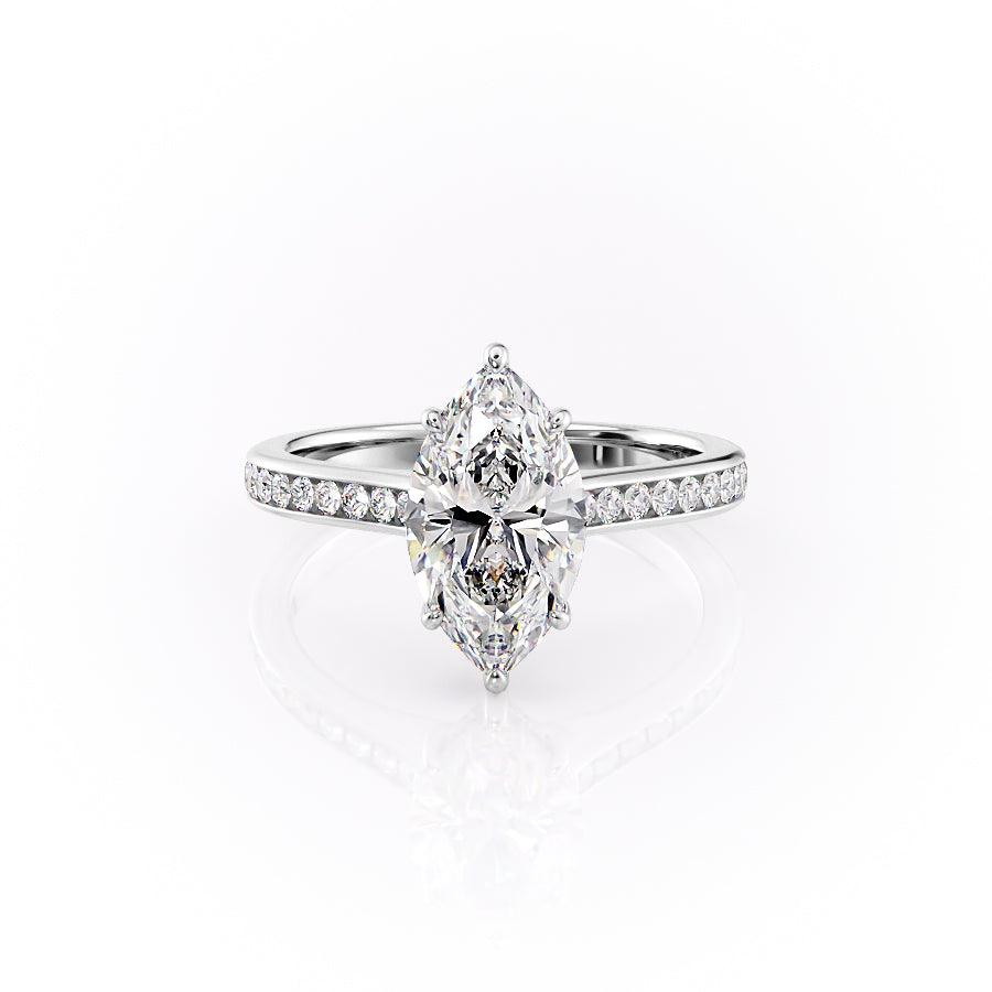 The Cameron Set  With A 4.5 Carat Marquise 14K White Gold Moissanite