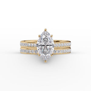 The Cameron Set  With A 3 Carat Marquise 14K Yellow Gold Moissanite