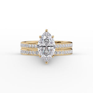 The Cameron Set  With A 2 Carat Marquise 18K Yellow Gold Moissanite
