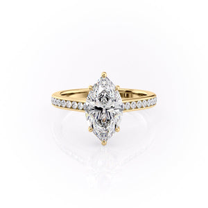 The Cameron Set  With A 2.5 Carat Marquise 14K Yellow Gold Moissanite