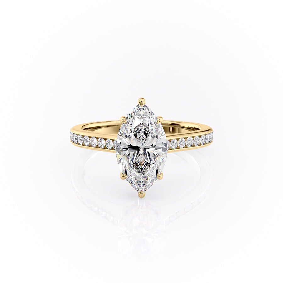The Cameron Set With A 2 Carat Marquise 18K Yellow Gold Lab Diamond