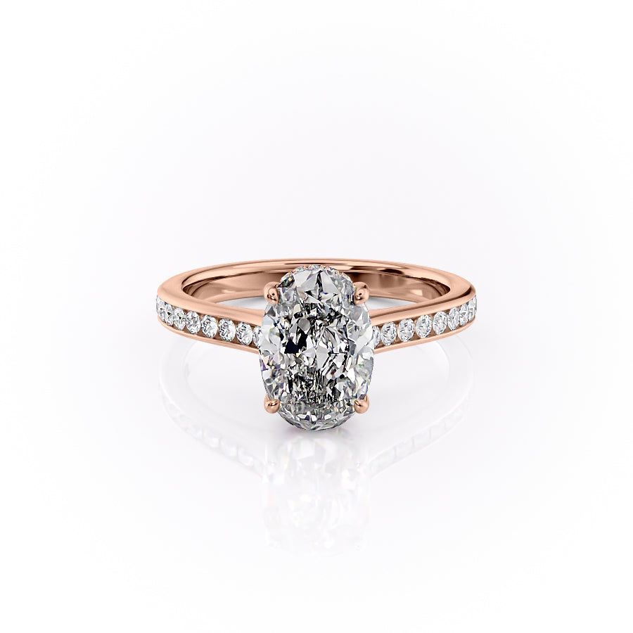 The Cameron Set  With A 2 Carat Oval 14K Rose Gold Moissanite