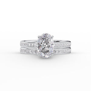 The Cameron Set  With A 3 Carat Oval 18K White Gold Moissanite