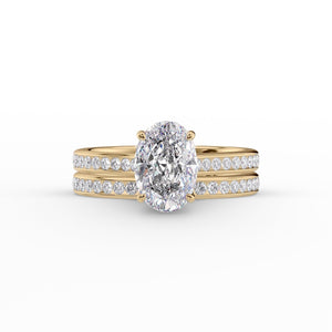 The Cameron Set With A 2.5 Carat Oval 18K Yellow Gold Lab Diamond