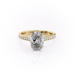 The Cameron Set  With A 3 Carat Oval 18K Yellow Gold Moissanite