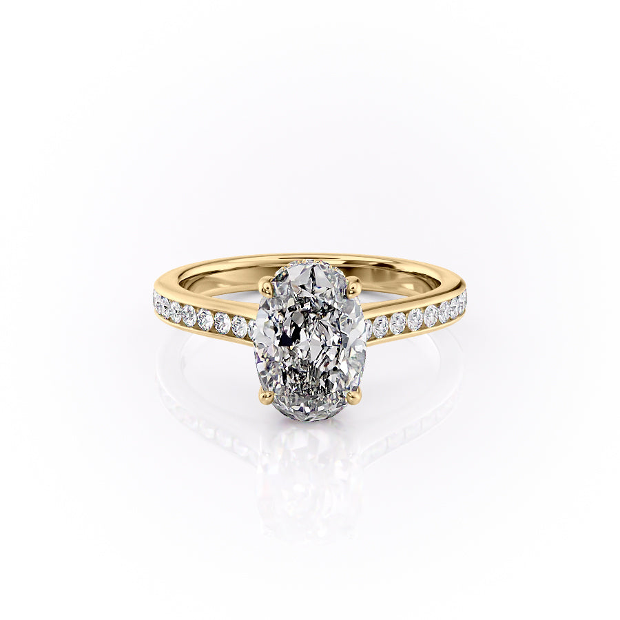 The Cameron Set  With A 5 Carat Oval 18K Yellow Gold Moissanite