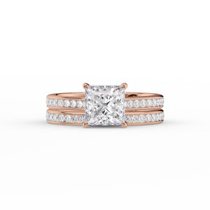 The Cameron Set  With A 2.5 Carat Princess 14K Rose Gold Moissanite