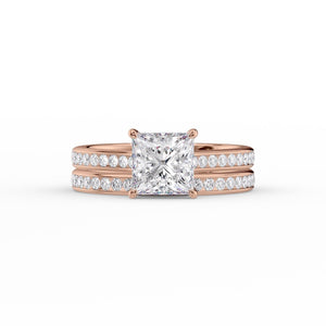 The Cameron Set  With A 1.5 Carat Princess 14K Rose Gold Moissanite