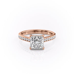 The Cameron Set  With A 2 Carat Princess 14K Rose Gold Moissanite