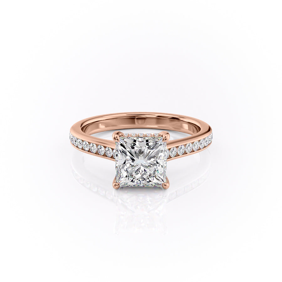 The Cameron Set With A 2 Carat Princess 14K Rose Gold Lab Diamond