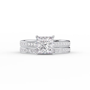 The Cameron Set  With A 2.5 Carat Princess 14K White Gold Moissanite