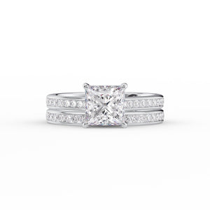 The Cameron Set  With A 4 Carat Princess 14K White Gold Moissanite