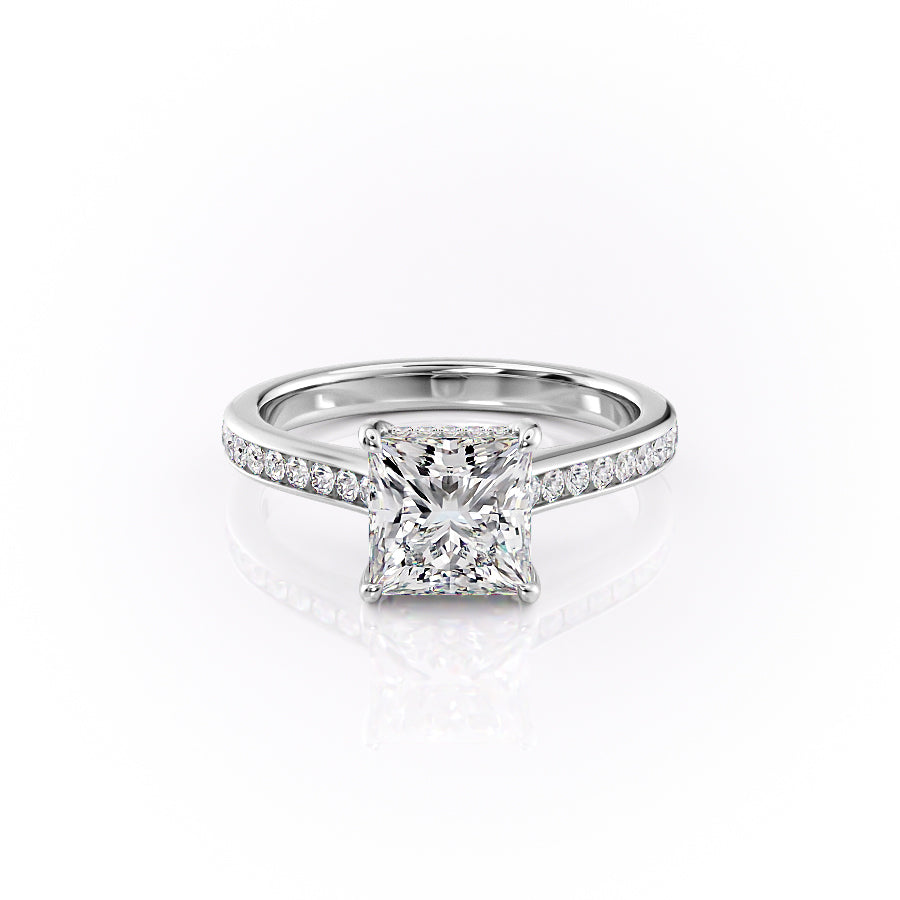 The Cameron Set  With A 4 Carat Princess 14K White Gold Moissanite