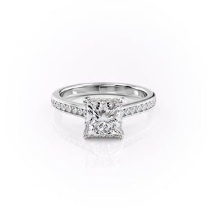 The Cameron Set  With A 4 Carat Princess 14K White Gold Moissanite