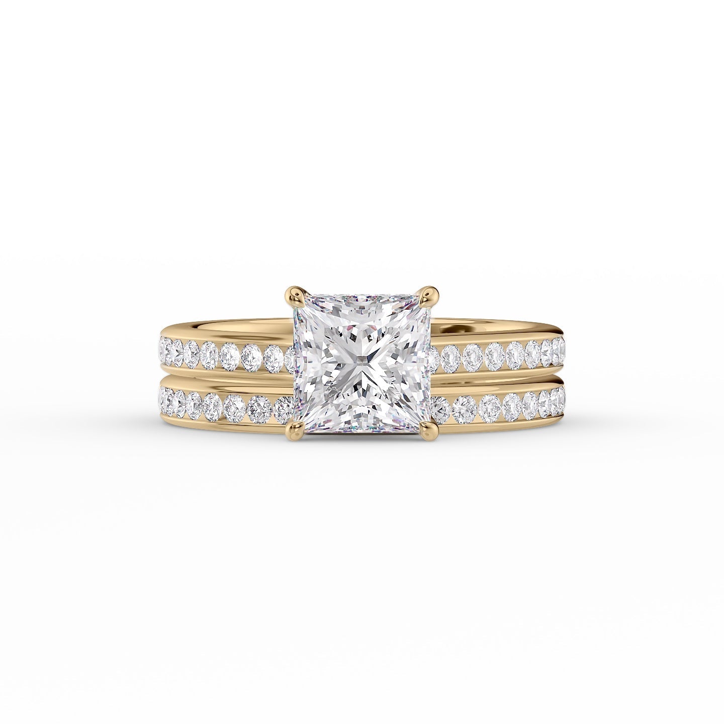 The Cameron Set  With A 3 Carat Princess 18K Yellow Gold Moissanite