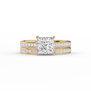 The Cameron Set  With A 2.5 Carat Princess 14K Yellow Gold Moissanite
