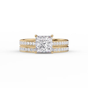 The Cameron Set  With A 2.5 Carat Princess 18K Yellow Gold Moissanite
