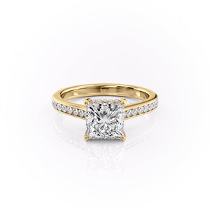 The Cameron Set  With A 2.5 Carat Princess 18K Yellow Gold Moissanite
