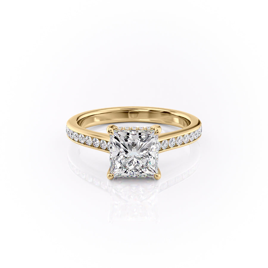 The Cameron Set  With A 1.5 Carat Princess 18K Yellow Gold Moissanite