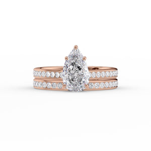 The Cameron Set  With A 2.5 Carat Pear 14K Rose Gold Moissanite