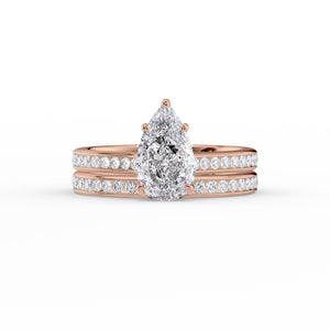 The Cameron Set  With A 5 Carat Pear 14K Rose Gold Moissanite
