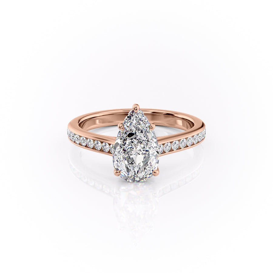 The Cameron Set  With A 1 Carat Pear 14K Rose Gold Moissanite