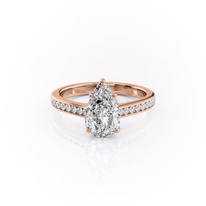 The Cameron Set With A 2.5 Carat Pear 14K Rose Gold Lab Diamond