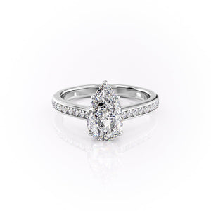 The Cameron Set With A 1 Carat Pear 18K White Gold Lab Diamond