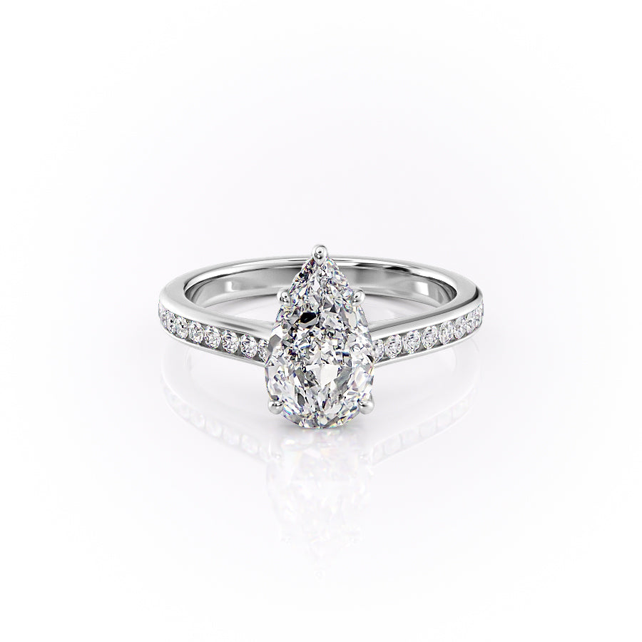 The Cameron Set  With A 3 Carat Pear 18K White Gold Moissanite