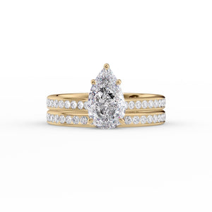 The Cameron Set  With A 2.5 Carat Pear 14K Yellow Gold Moissanite