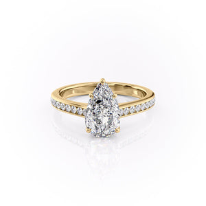 The Cameron Set  With A 3 Carat Pear 14K Yellow Gold Moissanite