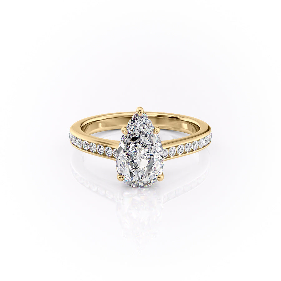 The Cameron Set With A 1 Carat Pear 18K Yellow Gold Lab Diamond