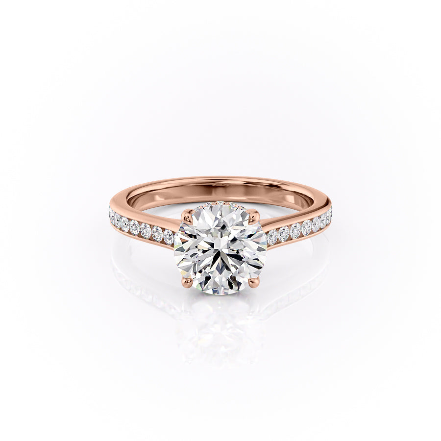 The Cameron Set With A 2.5 Carat Round 14K Rose Gold Lab Diamond