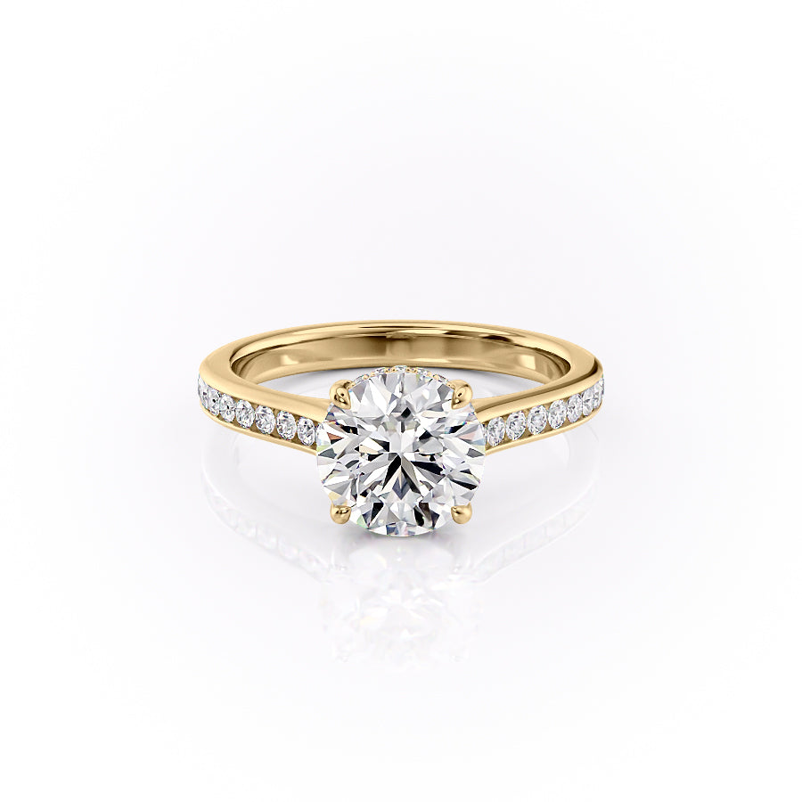 The Cameron Set  With A 1.5 Carat Round 14K Yellow Gold Moissanite