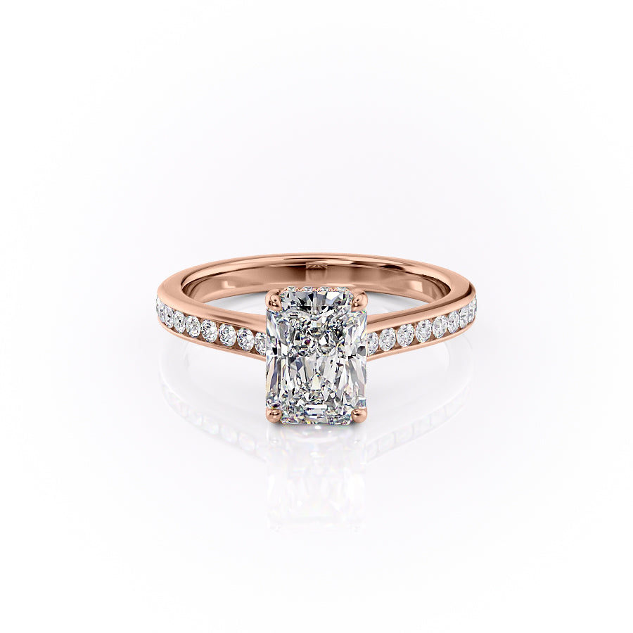 The Cameron Set With A 1.5 Carat Radiant 14K Rose Gold Lab Diamond